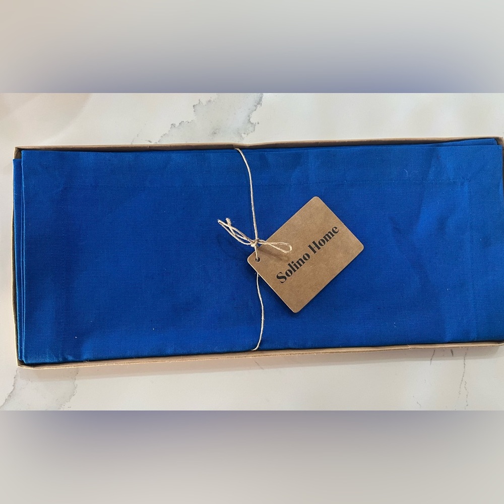 Solino Home Cotton Linen Table Runner 14 x 72 Inch – Natural Fabric Blue